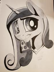 Size: 3024x4032 | Tagged: safe, artist:sigilponies, princess cadance, alicorn, pony, g4, bust, female, food, grayscale, ink drawing, meat, monochrome, peetzer, pepperoni, pepperoni pizza, pizza, portrait, solo, that pony sure does love pizza, traditional art