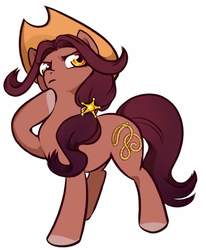 Size: 720x874 | Tagged: artist needed, source needed, safe, oc, oc only, earth pony, pony, colored hooves, cowboy hat, female, hat, lasso, mare, rope, simple background, solo, white background