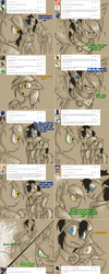 Size: 1503x3758 | Tagged: safe, artist:allonsyraerae, derpy hooves, doctor whooves, time turner, pony, lovestruck derpy, g4, ask, disguise, disguised changeling, hug, partial color, self ponidox, theenamoredclockmaker, tumblr