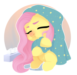 Size: 2242x2184 | Tagged: safe, artist:nika-rain, fluttershy, pegasus, pony, g4, blanket, chibi, cute, eyes closed, female, high res, mare, red nosed, shyabetes, sick, simple background, sitting, solo, three quarter view, tissue, tissue box, transparent background