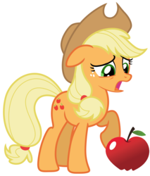 Size: 872x1024 | Tagged: safe, artist:estories, artist:fureox, edit, applejack, earth pony, pony, g4, apple, female, food, mare, open mouth, raised hoof, simple background, solo, white background