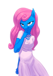 Size: 2400x3427 | Tagged: safe, artist:carnifex, oc, oc only, oc:bubble pop, earth pony, anthro, anthro oc, clothes, dress, female, high res, mare, simple background, solo, white background