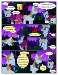 Size: 612x792 | Tagged: safe, artist:newbiespud, edit, edited screencap, screencap, applejack, prince blueblood, rainbow dash, rarity, earth pony, pegasus, pony, unicorn, comic:friendship is dragons, g4, the best night ever, clothes, comic, dialogue, disgusted, dress, eyes closed, female, flower in mouth, freckles, gala dress, gown, hat, jewelry, male, mare, night, rarity's first gala dress, rose, rose in mouth, screencap comic, smiling, smirk, stallion, stars, tiara, tree
