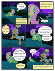 Size: 612x792 | Tagged: safe, artist:newbiespud, edit, edited screencap, screencap, fluttershy, mr. greenhooves, earth pony, pegasus, pony, comic:friendship is dragons, g4, the best night ever, canterlot gardens, clothes, comic, dialogue, dress, eyes closed, female, gala dress, hat, male, mare, night, raised hoof, rake, rearing, screencap comic, smiling, stallion, stars, straw in mouth