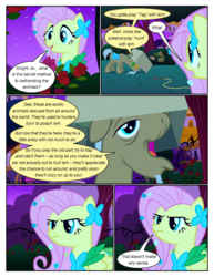 Size: 612x792 | Tagged: safe, artist:newbiespud, edit, edited screencap, screencap, fluttershy, mr. greenhooves, earth pony, pegasus, pony, comic:friendship is dragons, g4, the best night ever, angry, box trap, canterlot gardens, clothes, comic, dialogue, dress, female, frown, gala dress, male, mare, screencap comic, stallion, trap (device)