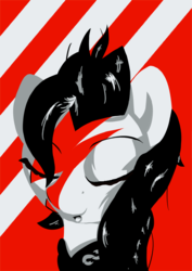Size: 2480x3508 | Tagged: safe, artist:vultraz, oc, oc only, oc:red pone (8chan), earth pony, pony, /pone/, 8chan, aladdin sane, bandana, david bowie, eyes closed, high res, open mouth, solo, ziggy stardust