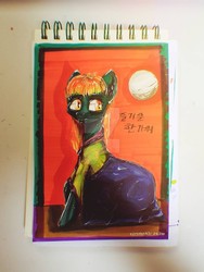 Size: 774x1032 | Tagged: safe, artist:cosmotic1214, oc, oc:cosmotic, pony, clothes, drugs, food, korea, marker drawing, orange, poop, sitting, traditional art