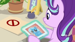 Size: 1920x1080 | Tagged: safe, screencap, phyllis, starlight glimmer, trixie, pony, unicorn, a horse shoe-in, g4, discovery family logo, female, mare, photo, trixie's photo