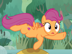 Size: 1010x755 | Tagged: safe, screencap, scootaloo, pegasus, pony, g4, growing up is hard to do, cropped, cutie mark, female, mare, midair, older, older scootaloo, solo, the cmc's cutie marks, trip
