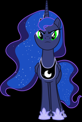 Size: 735x1089 | Tagged: safe, artist:trevor7626, princess luna, alicorn, pony, g4, alternate eye color, black background, ethereal mane, female, frown, hoof shoes, looking at you, mare, simple background, starry mane