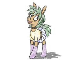 Size: 3000x2500 | Tagged: safe, artist:fynjy-87, snails, pony, unicorn, g4, choker, clothes, cute, female, freckles, glitter shell, happy, high res, miniskirt, pleated skirt, simple background, skirt, socks, solo, trans female, transgender