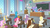 Size: 1600x898 | Tagged: safe, screencap, bifröst, dawnlighter, gallus, goldy wings, loganberry, strawberry scoop, summer breeze, trixie, griffon, pegasus, pony, unicorn, a horse shoe-in, g4, book, bored, butt, chalk, chalkboard, classroom, clothes, desk, easel, female, friendship student, hat, hoof on cheek, inkwell, levitation, magic, male, mare, paper, plot, quill, reading, school of friendship, scroll, teacher's desk, teenager, telekinesis, trash can, trixie's hat, vase, window