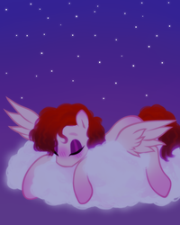 Size: 800x1000 | Tagged: safe, artist:honeycry, oc, oc only, pegasus, pony, cloud, eyes closed, female, mare, night, sky, sleeping, spread wings, stars, wings