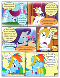 Size: 612x792 | Tagged: safe, artist:newbiespud, edit, edited screencap, screencap, applejack, prince blueblood, rainbow dash, rarity, earth pony, pegasus, pony, unicorn, comic:friendship is dragons, g4, the best night ever, angry, bowtie, clothes, comic, dialogue, dress, eyes closed, female, flower, freckles, gala dress, gown, hat, laughing, laurel wreath, looking up, mare, rainbow dash's first gala dress, raised hoof, screencap comic