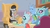 Size: 1600x900 | Tagged: safe, screencap, carapace (g4), ocellus, octavia melody, spiracle, changedling, changeling, earth pony, pony, a horse shoe-in, g4, bookshelf, chair, conference, cup, female, mare, sitting, table, teacup, teenager