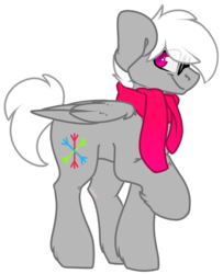 Size: 1584x1946 | Tagged: safe, alternate version, artist:spoopygander, oc, oc only, oc:snoviee, pegasus, pony, 2020 community collab, derpibooru community collaboration, clothes, cute, cutie mark, folded wings, glasses, looking at you, male, raised hoof, scarf, smiling, solo, stallion, transparent background, unshorn fetlocks