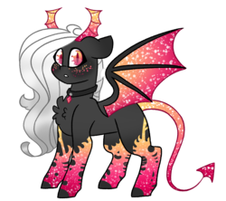 Size: 4500x4000 | Tagged: safe, artist:crazysketch101, oc, oc:hellen, demon, pony, bat wings, collar, devil tail, head wings, horns, simple background, solo, sparkles, tail, transparent background, wings