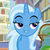 Size: 771x771 | Tagged: safe, screencap, trixie, pony, unicorn, a horse shoe-in, g4, aside glance, cropped, female, lidded eyes, mare, smiling, solo