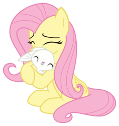 Size: 2120x2236 | Tagged: safe, artist:sonofaskywalker, angel bunny, fluttershy, pegasus, pony, rabbit, g4, she talks to angel, angelbetes, animal, cute, high res, hug, shyabetes, simple background, sitting, transparent background, vector