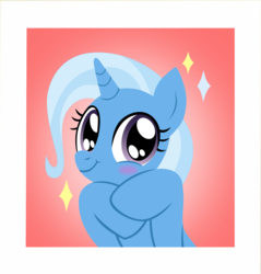 Size: 1730x1812 | Tagged: safe, artist:sonofaskywalker, trixie, pony, unicorn, a horse shoe-in, g4, abstract background, blushing, cute, daaaaaaaaaaaw, diatrixes, female, looking at you, mare, passepartout, picture, shiny eyes, smiling, solo, sparkles, vector, weapons-grade cute