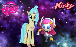 Size: 1440x900 | Tagged: safe, artist:arcgaming91, princess skystar, classical hippogriff, hippogriff, g4, my little pony: the movie, crossover, kirby (series), kirby star allies, my little pony logo, nintendo, susie (kirby), video game