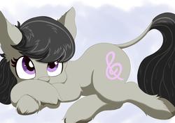 Size: 4093x2894 | Tagged: safe, artist:greed, octavia melody, earth pony, pony, g4, colored, cute, digital art, female, filly, leonine tail, looking at you, shading, simple background, solo, unshorn fetlocks, white background, younger