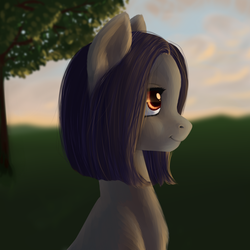 Size: 2500x2500 | Tagged: safe, artist:niia56, oc, oc only, earth pony, pony, female, high res, mare, profile, sitting, smiling, solo
