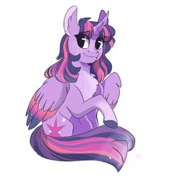 Size: 564x564 | Tagged: safe, artist:scarletskitty12, twilight sparkle, alicorn, pony, g4, chest fluff, colored hooves, colored wings, curved horn, cute, digital art, ear fluff, female, horn, mare, multicolored wings, simple background, smiling, solo, twiabetes, twilight sparkle (alicorn), white background, wings