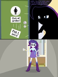 Size: 2048x2732 | Tagged: safe, artist:justsomepainter11, rarity, comic:rarity's rest problem, equestria girls, g4, boots, bracelet, clothes, comic, dialogue, female, high res, jewelry, shoes, show accurate, silhouette, skirt, solo