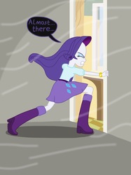 Size: 2048x2732 | Tagged: safe, artist:justsomepainter11, rarity, comic:rarity's rest problem, equestria girls, g4, boots, bracelet, clothes, dialogue, female, high res, jewelry, shoes, show accurate, skirt, solo, sucking, vacuum