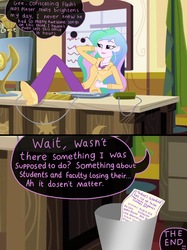 Size: 2048x2732 | Tagged: safe, artist:justsomepainter11, princess celestia, principal celestia, comic:rarity's rest problem, equestria girls, g4, boots, clothes, comic, dialogue, female, high res, misspelling, note, relaxing, shoes, show accurate, solo