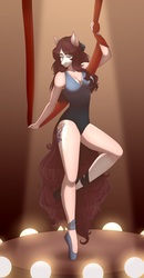 Size: 2600x5000 | Tagged: safe, artist:kannakiller, oc, oc only, oc:marionette, earth pony, anthro, unguligrade anthro, anthro oc, ballet slippers, breasts, cleavage, clothes, commission, eyes closed, female, leotard, mare, ych result