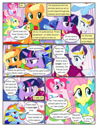 Size: 612x792 | Tagged: safe, artist:christhes, edit, edited screencap, screencap, applejack, fluttershy, pinkie pie, rainbow dash, rarity, twilight sparkle, earth pony, pegasus, pony, unicorn, comic:friendship is dragons, g4, clothes, collaboration, comic, dialogue, dress, eyes closed, female, freckles, frown, gala dress, grin, hat, jewelry, mane six, mare, screencap comic, show accurate, smiling, tiara, unicorn twilight, worried