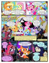 Size: 612x792 | Tagged: safe, artist:christhes, applejack, fluttershy, pinkie pie, prince blueblood, rainbow dash, rarity, twilight sparkle, earth pony, pegasus, pony, unicorn, comic:friendship is dragons, g4, alternate eye color, ambush, baldur's gate, bandana, cloak, clothes, collaboration, comic, crossover, dialogue, dress, female, fight, flower, freckles, gala dress, garrett, glowing horn, grin, hat, horn, horn ring, imoen, male, mane six, mare, ponified, raised hoof, rose, scared, show accurate, smiling, stallion, surprised, tail wrap, thief (video game), unicorn twilight, worried