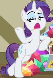 Size: 292x427 | Tagged: safe, screencap, rarity, pony, unicorn, dragon dropped, bipedal, bipedal leaning, cropped, faic, female, leaning, lidded eyes, mare, open mouth, raised eyebrow, raised hoof, raribetes, solo, standing