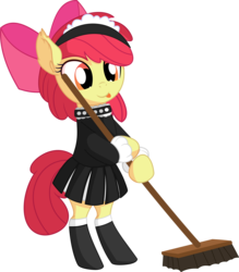 Size: 6040x6888 | Tagged: safe, artist:cyanlightning, apple bloom, earth pony, pony, g4, .svg available, absurd resolution, adorabloom, bipedal, broom, clothes, cute, ear fluff, female, filly, maid, simple background, socks, solo, stockings, thigh highs, transparent background, vector
