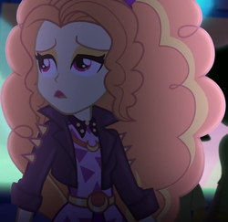 Size: 1112x1080 | Tagged: safe, screencap, adagio dazzle, equestria girls, equestria girls series, find the magic, g4, spoiler:eqg series (season 2), clothes, collar, cropped, cute, dazzlebetes, female, jacket, leather jacket, lidded eyes, looking up, short sleeves, singing, solo focus, spiked headband, waistband