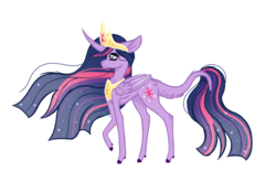 Size: 1140x701 | Tagged: safe, artist:razorsketches, twilight sparkle, alicorn, pony, g4, the last problem, crown, female, jewelry, mare, older, older twilight, older twilight sparkle (alicorn), princess twilight 2.0, raised hoof, regalia, simple background, solo, sparkly mane, tail fluff, transparent background, twilight sparkle (alicorn), wing fluff