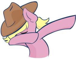Size: 1014x788 | Tagged: safe, artist:cadetredshirt, oc, oc only, oc:harmony star, earth pony, pony, cel shading, cowboy hat, dab, ear fluff, eyes closed, harmonycon 2020, hat, pigtails, simple background, solo, transparent background, waist up