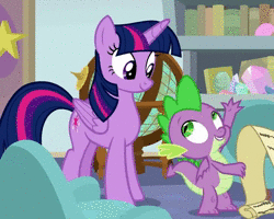 Size: 800x640 | Tagged: safe, screencap, spike, twilight sparkle, alicorn, dragon, pony, a horse shoe-in, g4, animated, announcement, cropped, no sound, twilight sparkle (alicorn), waiting, webm, winged spike, wings