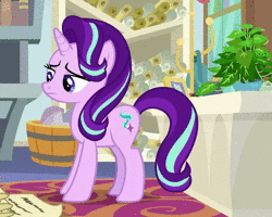 Size: 800x640 | Tagged: safe, screencap, phyllis, starlight glimmer, pony, unicorn, a horse shoe-in, g4, animated, blinking, cropped, cute, female, floppy ears, glimmerbetes, looking back, mare, no sound, waiting, webm