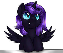 Size: 1000x848 | Tagged: safe, artist:not-ordinary-pony, derpibooru exclusive, oc, oc only, oc:nyx, alicorn, pony, alicorn oc, cute, cute little fangs, fangs, female, filly, simple background, solo, spread wings, white background, wings