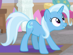 Size: 655x491 | Tagged: safe, screencap, trixie, pony, a horse shoe-in, g4, cropped, excited, female, lip bite, mare, smiling, solo, stretchy