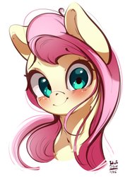 Size: 1179x1602 | Tagged: safe, artist:tohupo, fluttershy, pegasus, pony, blushing, bust, cute, female, looking at you, mare, portrait, shyabetes, signature, simple background, smiling, solo, white background, wide eyes