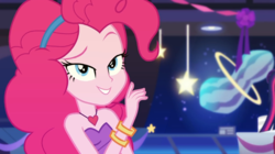 Size: 993x557 | Tagged: safe, screencap, pinkie pie, equestria girls, g4, my little pony equestria girls: better together, twilight under the stars, bare shoulders, female, lidded eyes, photo, sleeveless, solo, strapless