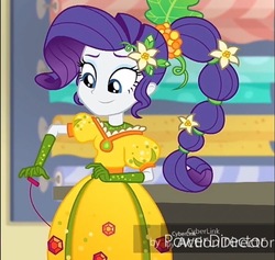 Size: 749x711 | Tagged: safe, screencap, rarity, equestria girls, equestria girls specials, g4, my little pony equestria girls: better together, my little pony equestria girls: holidays unwrapped, o come all ye squashful, clothes, cornucopia costumes, costume, cropped, dress, female, inflatable dress, puffy sleeves, solo focus, watermark