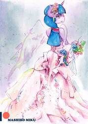 Size: 2409x3377 | Tagged: safe, artist:mashiromiku, twilight sparkle, alicorn, pony, g4, clothes, dress, high res, patreon, patreon logo, traditional art, watercolor painting