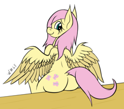Size: 2242x1974 | Tagged: safe, artist:wapamario63, fluttershy, pegasus, pony, g4, butt, colored, cute, dock, female, flutterbutt, looking at you, looking back, looking back at you, mare, plot, simple background, sitting, smiling, solo, spread wings, transparent background, wings