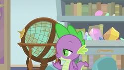 Size: 1920x1080 | Tagged: safe, screencap, spike, dragon, a horse shoe-in, g4, globe, male, solo, winged spike, wings