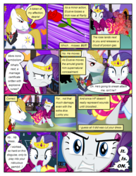 Size: 612x792 | Tagged: safe, artist:christhes, edit, edited screencap, screencap, prince blueblood, rarity, pony, unicorn, comic:friendship is dragons, g4, alicorn amulet, alternate eye color, angry, clothes, collaboration, comic, dialogue, dress, eyes closed, female, fight, flower, flower in mouth, frown, gala dress, glass slipper (footwear), glowing horn, gritted teeth, high heels, horn, it is on, jewelry, male, mare, rose, rose in mouth, screencap comic, shocked, shoes, stallion, tiara, torn clothes, unamused, wide eyes